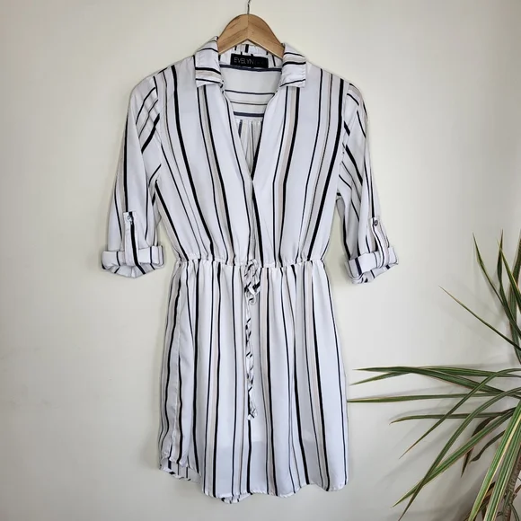 princess polly baby blue dress Navy Blue Vertical Stripes Shirt Dress With Belt – Crimsoune Club